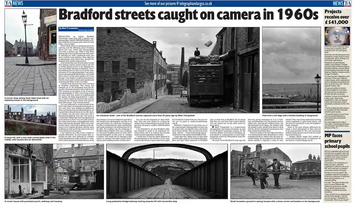 newspaper double page spread of photographs of Bradford