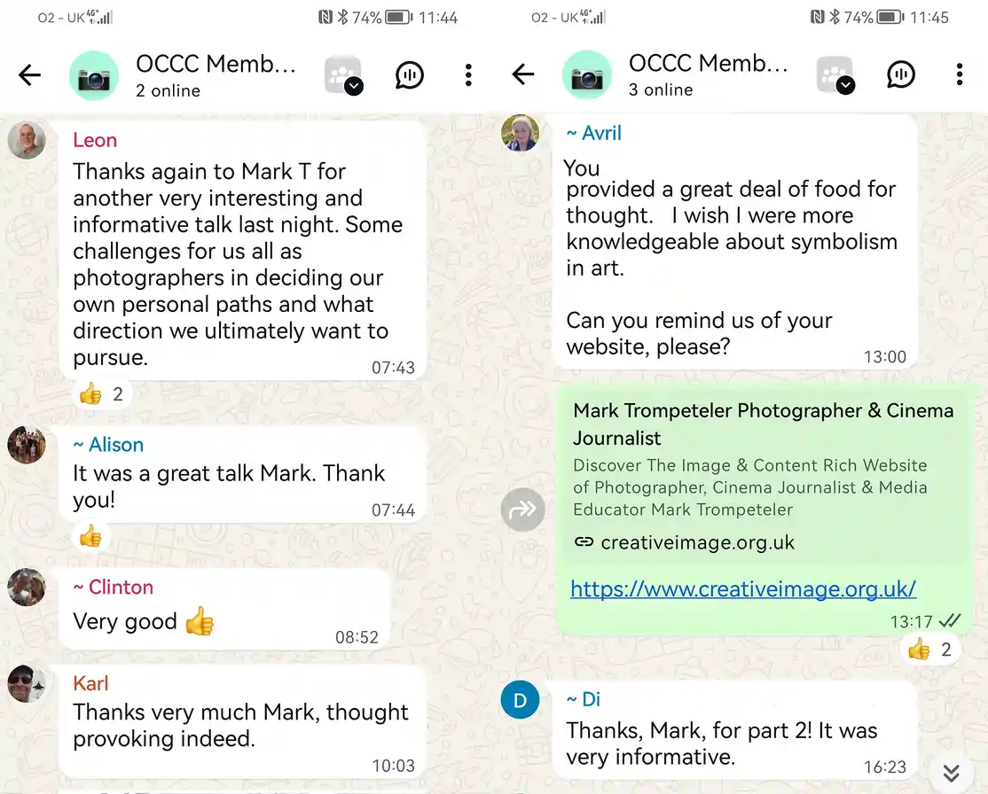 Whats App feedback comments on Attempting An Individual Photographic Voice or Style Talk