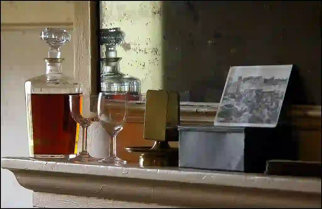 bottle of whisky on butlers pantry shelf