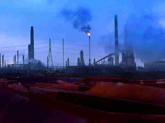 chemical plant landscape at twilight